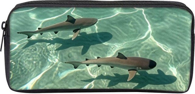 Fancy Style Studio Federmäppchen Hai Meeresmotiv in Grau und Multicolour, einlagige Federtasche für Kinder aus Polyester - Bild 1