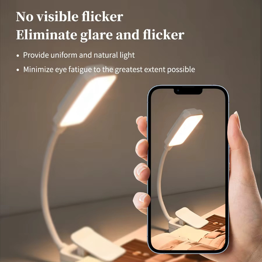GGBEE LED-Buchleuchte mit Clip in Weiß, USB-wiederaufladbare Leselampe mit Touch-Bedienung und verstellbarem Hals als Nachtlicht für Schlafzimmer und Schreibtisch - Bild 2