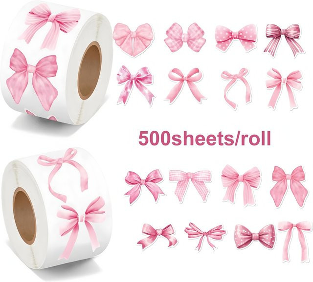 500 Stück selbstklebende Schleifen Siegelaufkleber in Rosa zur Dekoration von Geschenkboxen und Verpackungen - Bild 1