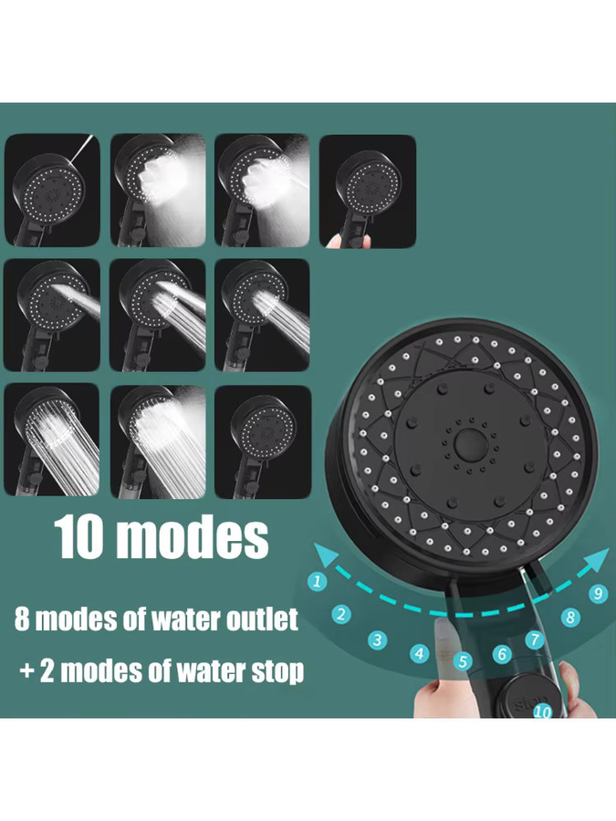 VILOYI Hochdruck-Handbrause mit 10 Sprühfunktionen und One-Touch-Stopp sowie integriertem Filter zur Wasserersparnis - Bild 6