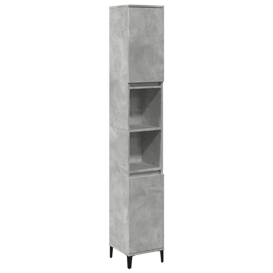 vidaXL Badschrank in Betongrau im industriellen Stil mit Türen und offenen Regalen, B/T/H: 30 x 30 x 190 cm - Bild 2