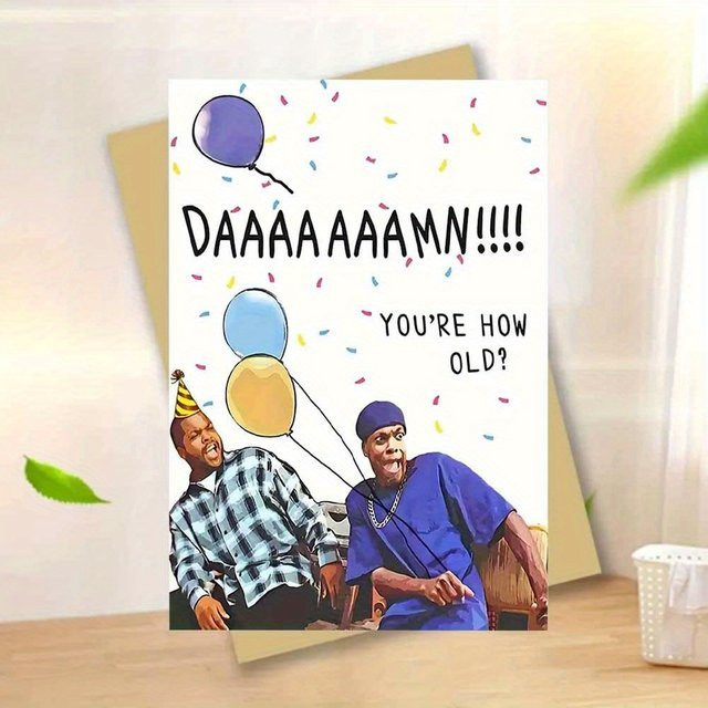 2 Stück Lustige Geburtstagskarten Wie alt bist du? Gelb mit Umschlag, Unisex Cartoon-Design mit Partyhut und Luftballons - Bild 1