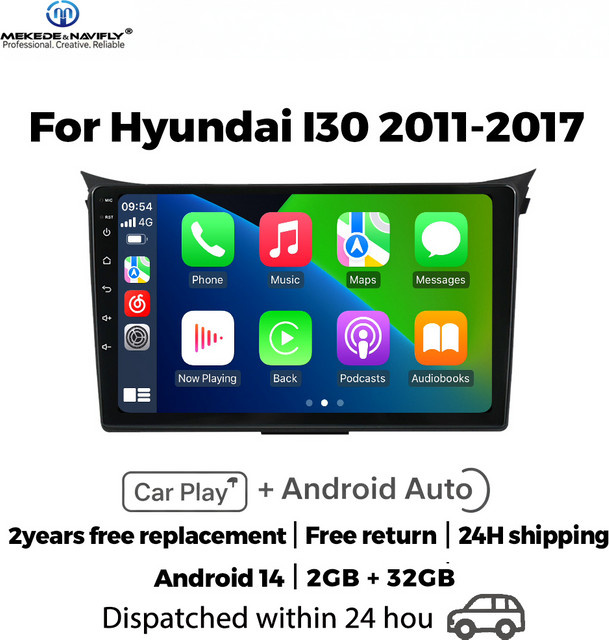 NAVIFANS Android 14 Intelligentes Auto-Audiosystem für Hyundai i30 II 2 GD 2011-2017 mit 9 Zoll Display, Kabelloses Carplay, GPS und Stereo-Headunit in Schwarz - Bild 1
