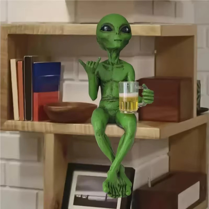 Alien-Invasion Party Alien Männliche Hang-Loose-Figur mit Bier in Grün, Höhe: 15,0 cm - Bild 4