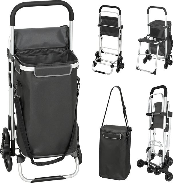 HOMCOM 3-in-1 Einkaufstrolley klappbar mit Sitz und 40L Kapazität, Belastbarkeit bis 25kg, Dunkelgrau - Bild 1