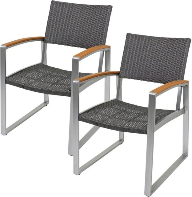 DELUKE Gartenstuhl 2er Set ANDRE Armlehnen aus Kunststoffgeflecht und Aluminium in Hellbraun, wetterfeste Outdoor Essstühle für Terrasse und Garten, B/T/H: 66 x 76,7 x 84 cm - Bild 1