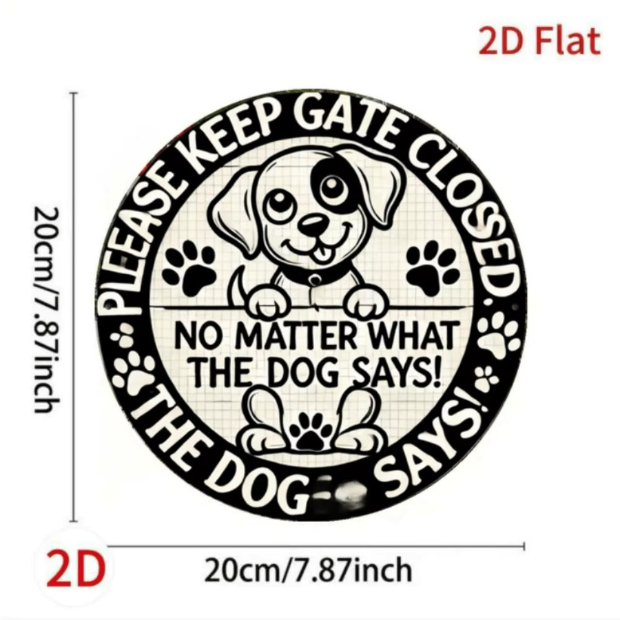 Rundes Aluminiumschild CIFBUY in Weiß mit humorvoller Türdekoration im Vintage-Stil Bitte halten Sie das Tor geschlossen egal was der Hund sagt Durchmesser: 19,81 cm - Bild 3
