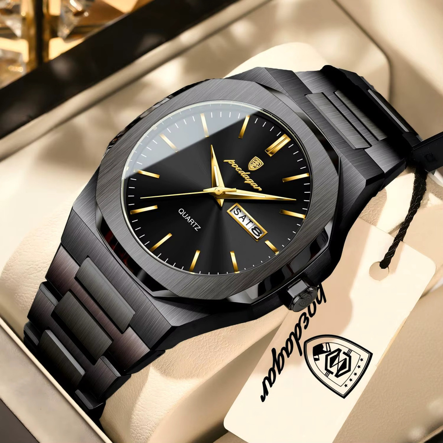 POEDAGAR Armbanduhr, Quarz, Edelstahl, Schwarz, Silber, Herren - Bild 2
