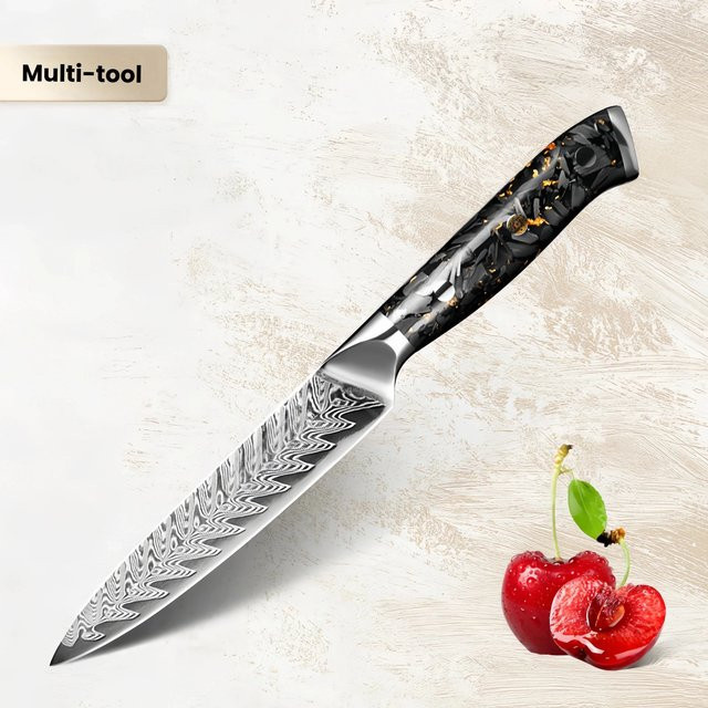 ALLWIN HOUSEWARE W Schälmesser aus Damaszener Stahl mit VG10 Klinge, 5 Zoll Allzweckmesser zum Schneiden von Obst und Gemüse - Bild 1