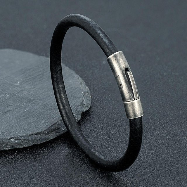 YULIN Armband, Rindsleder, Edelstahl, Schwarz, 19cm, Unisex - Bild 1