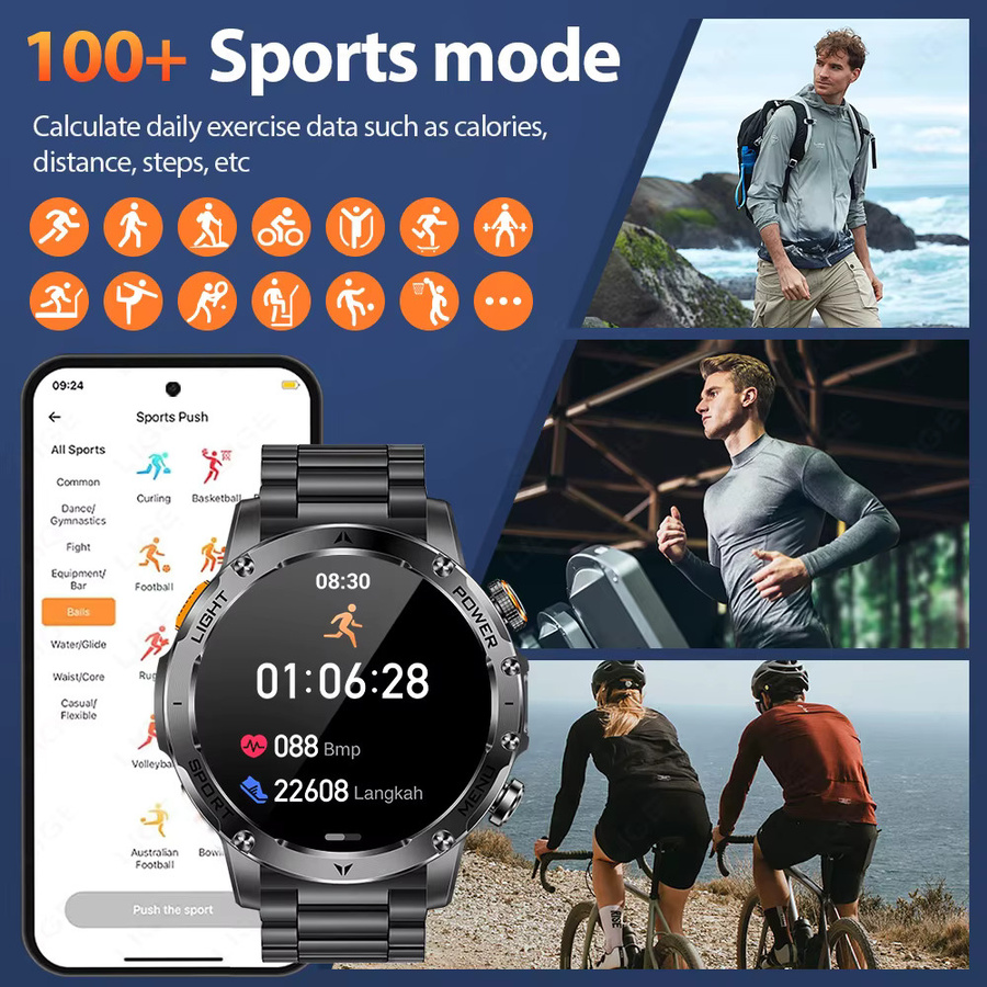 LIGE Neue Outdoor Smartwatch für Herren mit 1,7 Zoll Display, Bluetooth Anruffunktion, Herzfrequenzmessung und Taschenlampe, wasserdicht, Schwarz/Silber - Bild 6