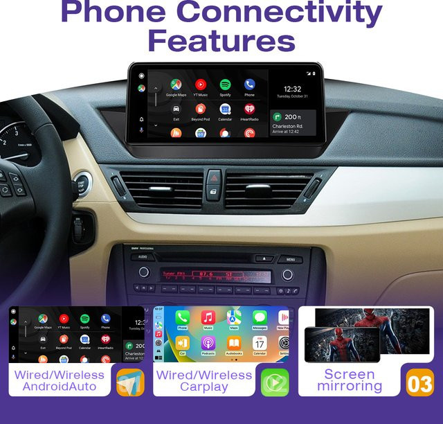 HIOUME Multimedia-Radio für BMW X1 E84 (2009-2015) mit 10,25 Zoll Touchscreen, Wireless CarPlay, Airplay, Android Auto und Bluetooth, Schwarz - Bild 1