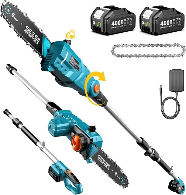 SEESII Akku-Astschere mit 8 Zoll Sägeblatt und 2,5 m Teleskopstange in Blau, elektrische Kettensäge für hohe Äste, kompatibel mit Makita 18V LXT Akku - Bild 1