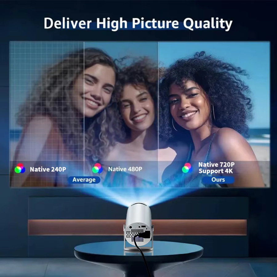 MAOHUTER Mini-Projektor mit WLAN und Bluetooth, Full HD tragbarer Heimkino-Projektor mit 200 ANSI Lumen und 210 Grad drehbarem Ständer, Weiß - Bild 4