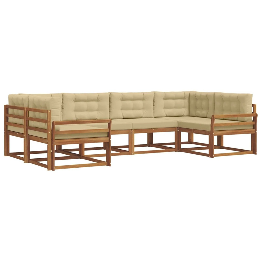 vidaXL Outdoor-Sofagarnitur 6-teilig aus Akazienholz in Natur und Beige mit Kissen und L-Form - Bild 2