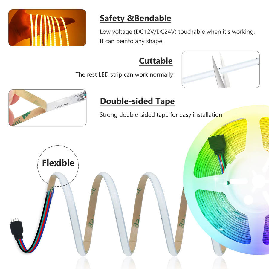 KISUFU Tuya Smart RGBIC COB LED Streifen mit Bluetooth und WiFi, adressierbare Multicolor LED Lichtleiste für TV und Wohnzimmer inklusive Fernbedienung - Bild 5
