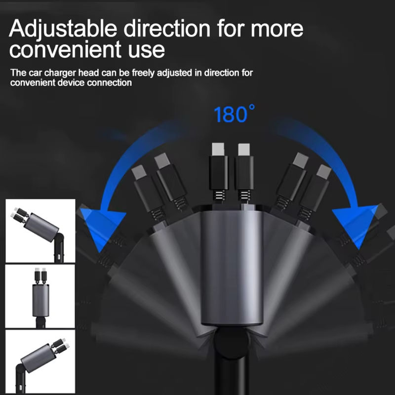 Kebidumei Autoladegerät-Adapter mit 120 W Schnellladung und einziehbaren USB-Typ-C-Kabeln in Multicolour, passend für iPhone 16/15/14/13/12 und Samsung - Bild 4