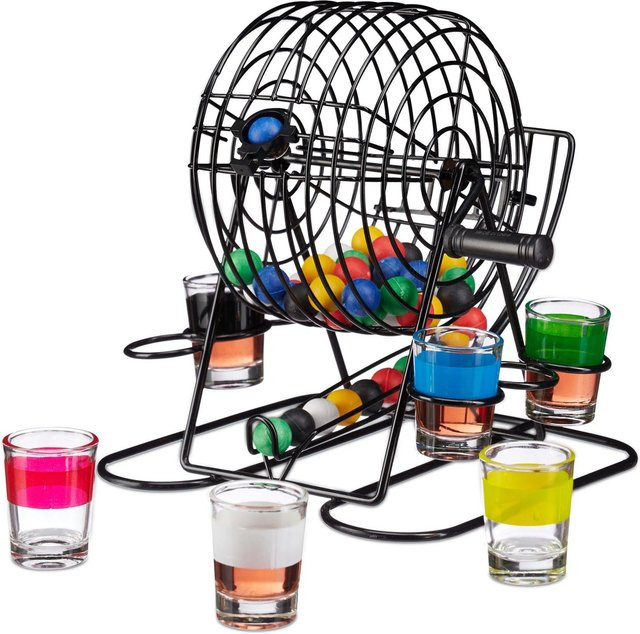Relaxdays Bingo Trinkspiel Schwarz mit Kurbel - Bild 1