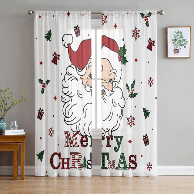 Weihnachten Weihnachtsmann Transparente Tüll Vorhänge aus Polyester, Farbe: Weiß, Breite: 135 cm, Höhe: 115 cm - Bild 1
