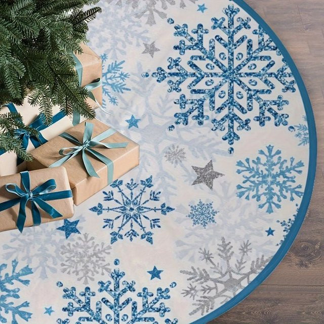 VIKAMA Weihnachtsbaumrock mit blauem Schneeflockenmuster in geometrischem Design - Bild 1