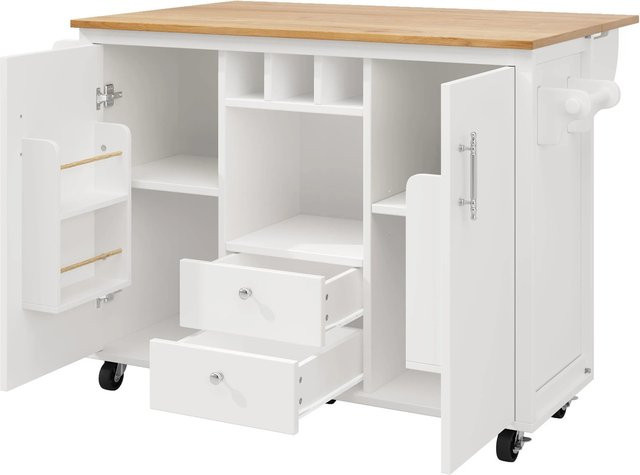 okwish Kücheninsel mit klappbarer Arbeitsplatte in Weiß, modernes Design mit Stauraum, B/T/H: 120 x 73 x 92 cm - Bild 1