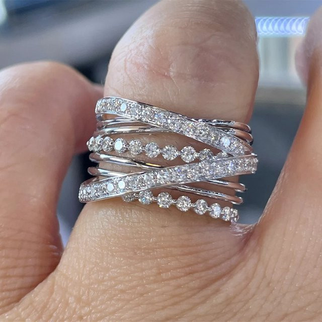Huitan Kreuz Ringe, Silber, Zirkonia, Damen - Bild 1