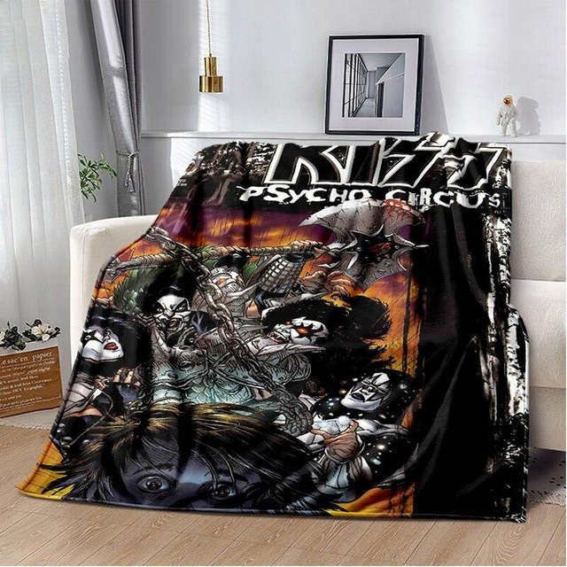 Flauschige Flanell-Fleece Überwurfdecke Kiss Rockband von YangJOJO, Mehrfarbig, B: 75 cm, L: 90 cm - Bild 1