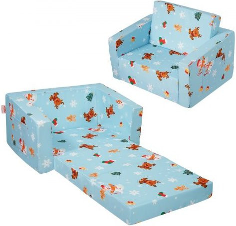 VEVOR 2-in-1 Kindersofa als Liegestuhl und Sessel, umwandelbares Kindersofa-Bett aus 25D-Schaumstoff mit bedrucktem Stoff, Farbe: Blau/Mehrfarbig - Bild 1