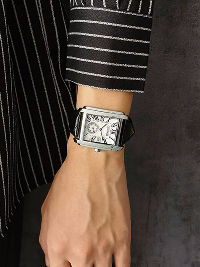 CHENXI Armbanduhr Herren, Quarz, Eckiges Zifferblatt, Leder, Silber - Bild 7