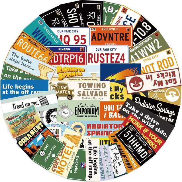 50 Stück Cartoon Cars Zitat Aufkleber wasserfest multicolor von BulingBulingStickers Store - Bild 1