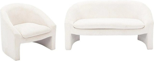 Vente-unique Couchgarnitur Ossana mit 2-Sitzer Sofa und Sessel in Cremefarben mit Cord-Bezug, Breite: 137 cm, Tiefe: 83 cm