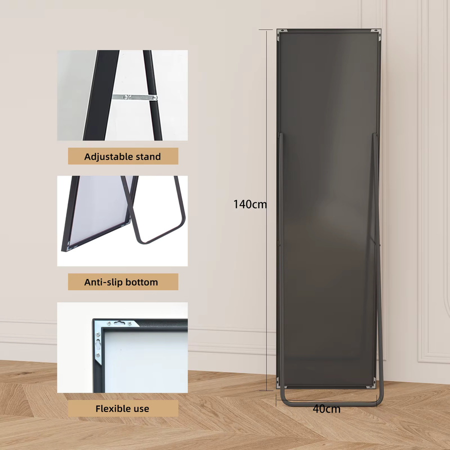 Comanlai Ganzkörperspiegel Rechteckig in Schwarz mit Aluminiumlegierungsrahmen als Standspiegel aus gehärtetem Glas - Bild 2