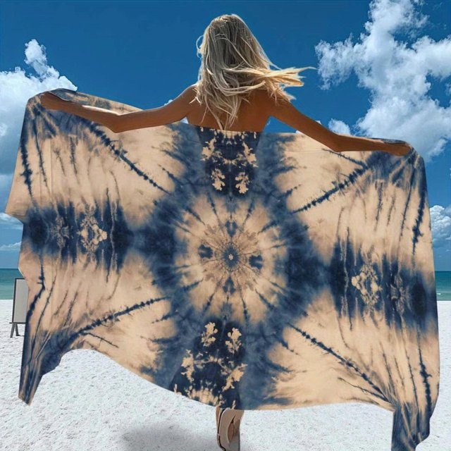 Tie-Dye Pareo Wickeltuch Ka Chen Muda in Blau und Weiß, schnelltrocknende Stranddecke für Strand und Camping, B: 30 cm, H: 60 cm - Bild 1
