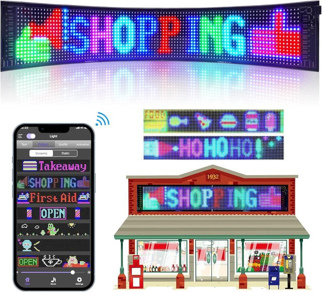 Programmierbares LED-Lichtschild mit App-Steuerung und WiFi, IP65 wasserdichte LED-Anzeigetafel in Schwarz, Multicolour DIY LED-Panel mit USB-Anschluss - Bild 1