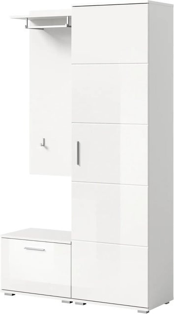 Inn.Furn Garderoben-Set 3-teilig Grazie in Weiß Hochglanz mit Sitzbank und Schuhschrank, Breite: 110 cm, Höhe: 191 cm, Tiefe: 37 cm - Bild 1