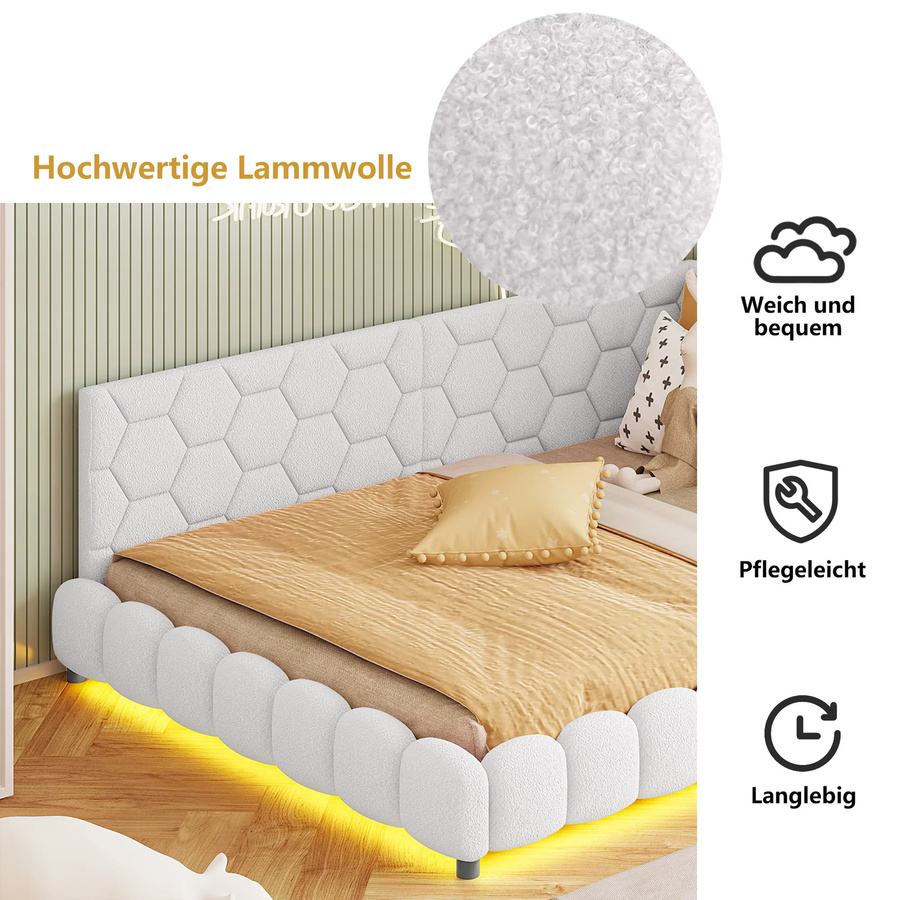 Comanlai Schlafsofa in Pink mit LED-Licht und 2 USB-Ladeanschlüssen aus Sherpa-Fleece, B/T: 140 x 200 cm - Bild 1