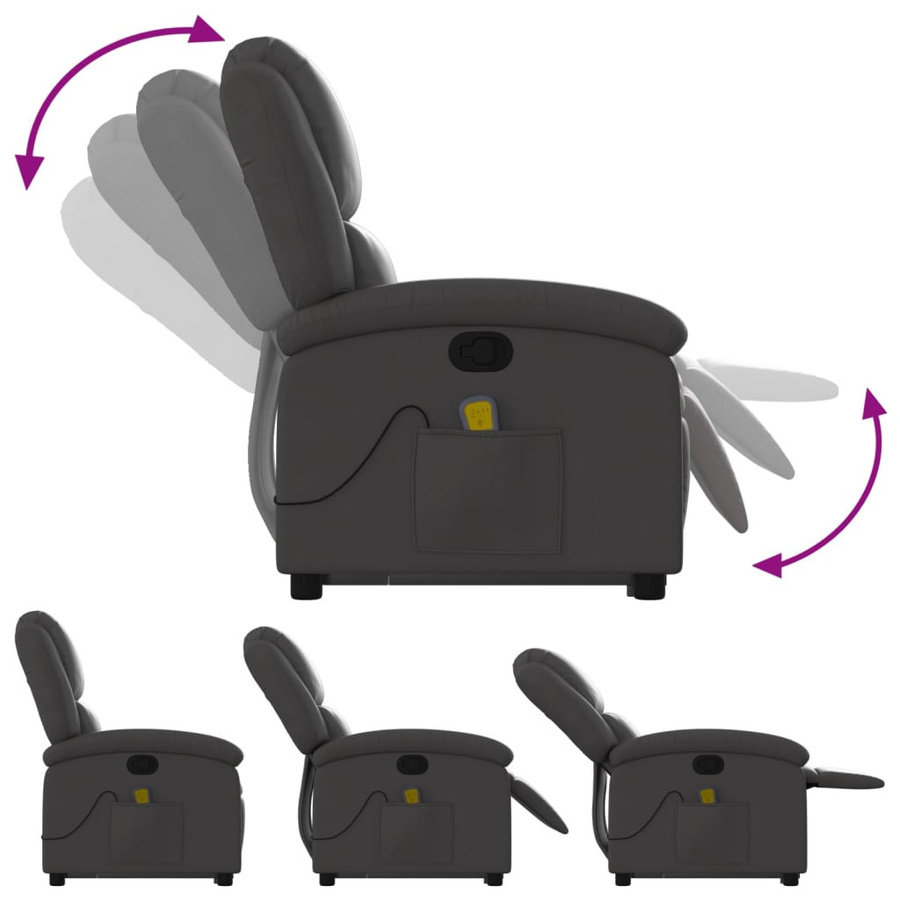 vidaXL Massagesessel mit Aufstehhilfe aus Echtleder in Grau - Bild 6