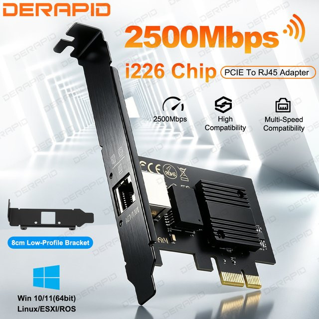Intel I226-V PCIe Netzwerkadapter 2,5G Gigabit Ethernet RJ45 LAN Controller für Desktop und PC, Schwarz - Bild 1