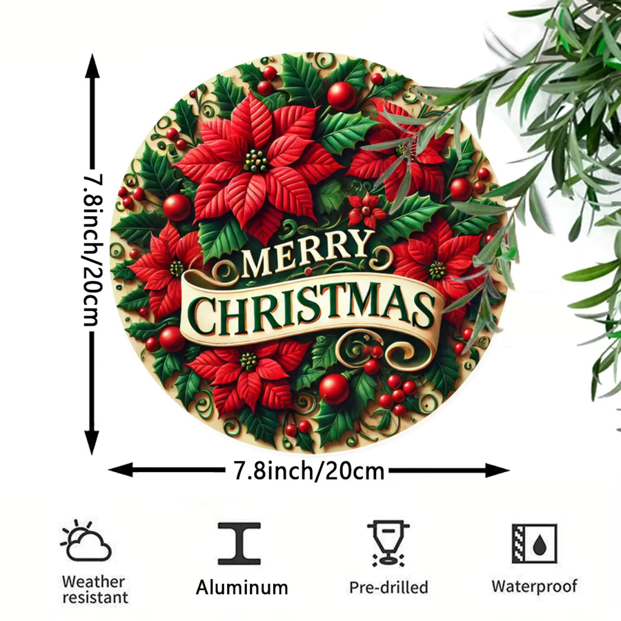 Potdemiel Vintage Frohe Weihnachten Wandkunst aus Metall, Rund, Mehrfarbig, Durchmesser: 19,81 cm - Bild 2