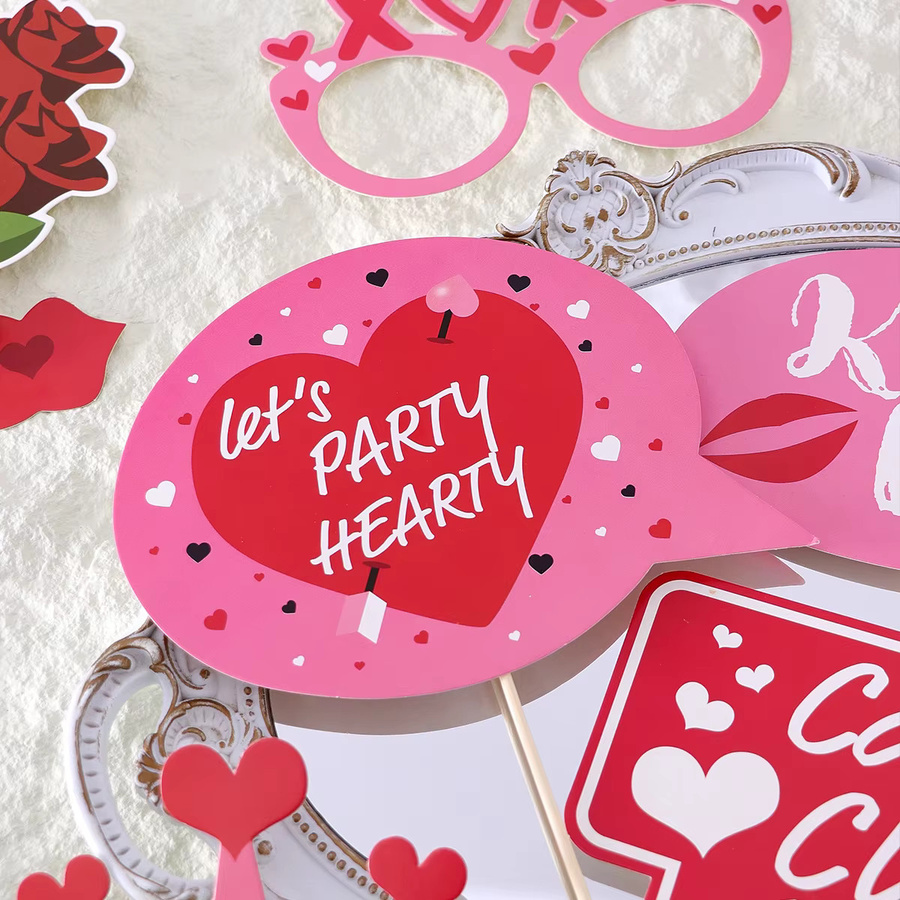 25-teiliges Set Foto-Requisiten zum Valentinstag und Junggesellenabschied aus Papier in Pink - Bild 3