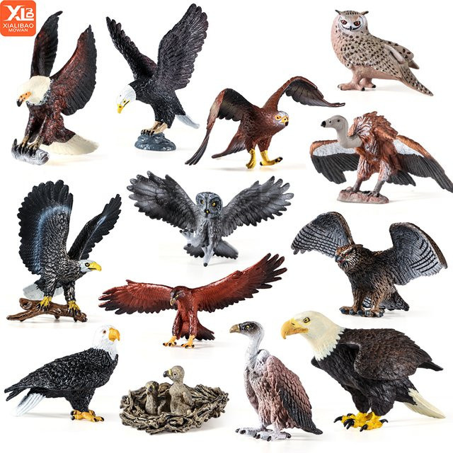 XIALIBAOMOWAN Wildtier-Vogelspielzeugset, Adler, Eule und Weißkopfsee-Figuren, Tiere - Bild 1