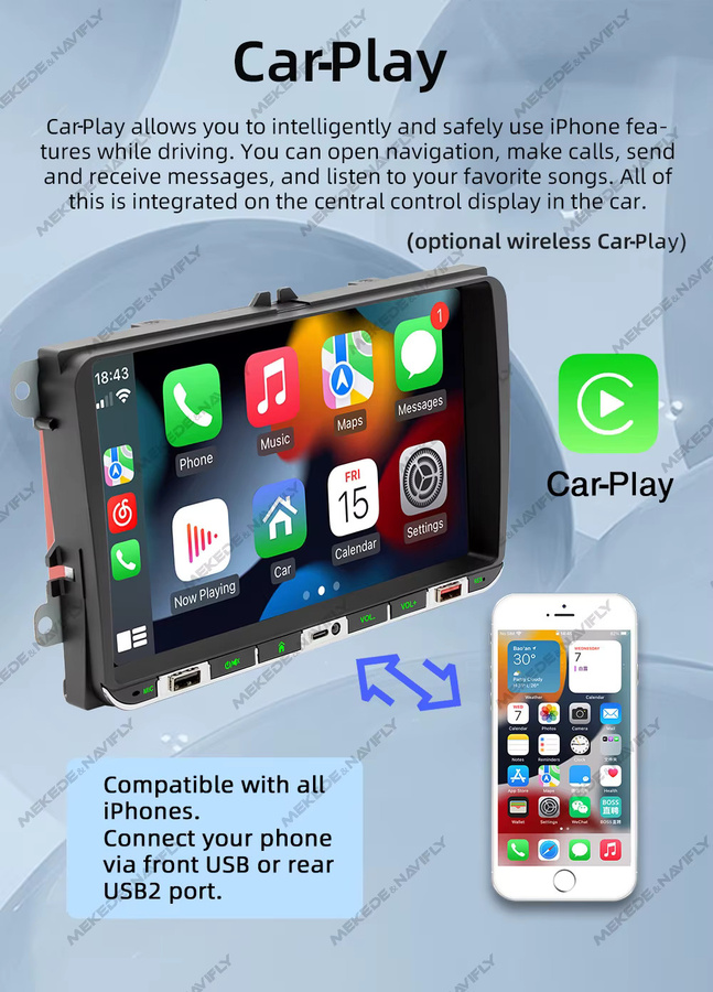 MEKEDE Wireless Carplay MP5 Autoradio mit 9 Zoll Display in Schwarz für Volkswagen Golf 5 6 Polo Passat B6 B7 CC und Skoda Jetta - Bild 5