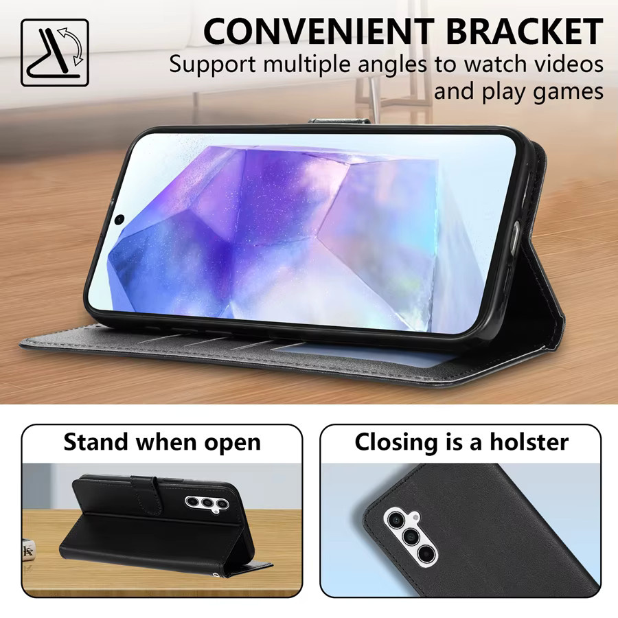 Lederne Brieftasche mit Kartenfach und Ständer als magnetische Klapphülle für Samsung Galaxy A27 A37 A57 in Schwarz oder Rot - Bild 3