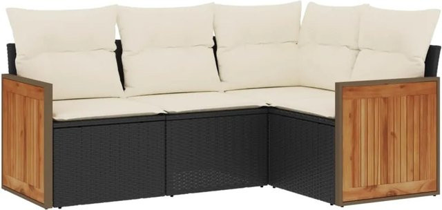 vidaXL 4-tlg Garten-Sofagarnitur in L-Form aus Poly Rattan und Metall mit Kissen in Schwarz - Bild 1
