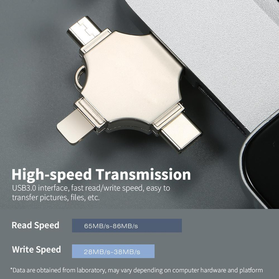 4-in-1 USB-Flash-Laufwerk 128 GB aus Metall in Silber mit USB-C und Micro-USB für Mobiltelefone und Computer - Bild 4