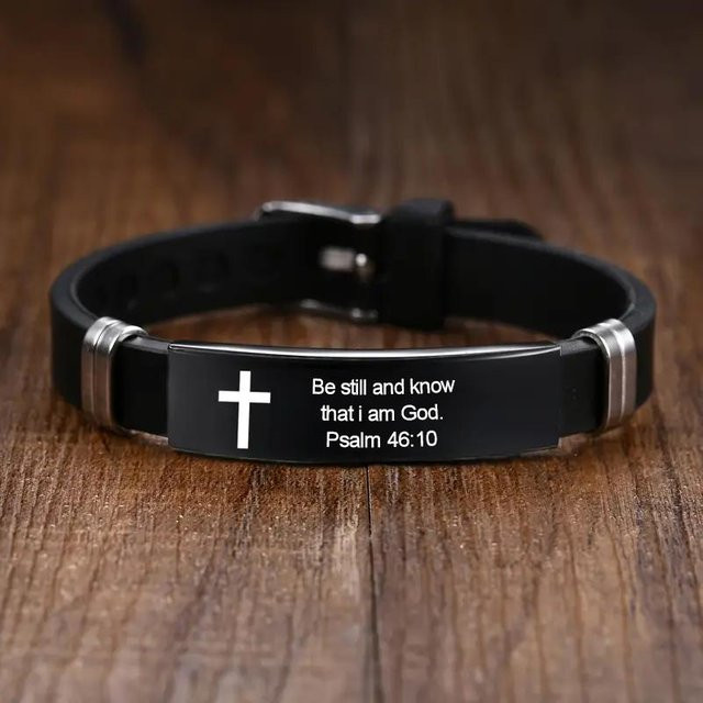 Armband Christliches Kreuz, schwarzer Edelstahl, Unisex - Bild 1