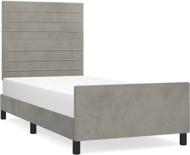 vidaXL Bettgestell mit Kopfteil aus Samt in Hellgrau, B/T/H: 90 x 200 x 128 cm - Bild 1