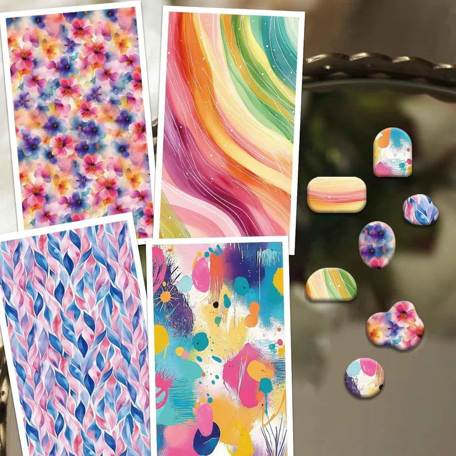 24er Set Transferpapier mit bunten Mustern in 4 Designs für Polymer-Ton und Lackspritzer, Multicolor - Bild 2