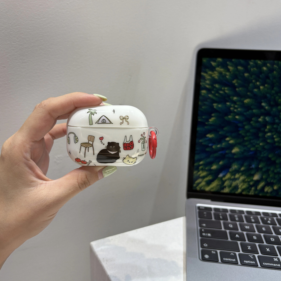 Schützende Kopfhörerhülle für Apple AirPods 1, 2, 3, 4, Pro 2 und Pro 3 mit Cartoon-Muster in Schwarz und Weiß - Bild 3