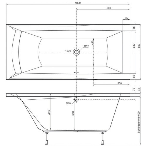 OTTOFOND Badewanne Porta rechteckig aus Acryl in Weiss, B/H/L: 80 x 50 x 180 cm - Bild 3